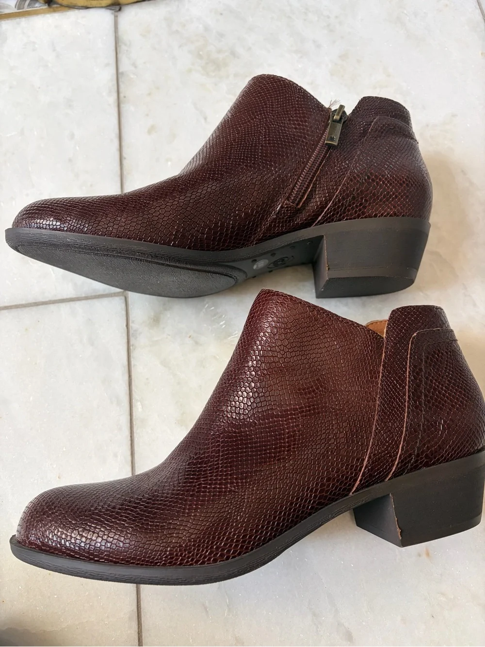 Women’s Burgundy Faux-Snakeskin Lucky Brand Booties